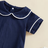 Balaflyie Bubble Romper Baby Boy Girl Cotton Collar Bodysuit Infant Top | Toddler Oversize T-shirt Romper, Scalloped/Piping Collared, Unisex Baby Embroidery Bubble, Peter Pan Collar Bodysuit Summer