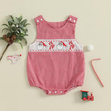 Newborn Baby Boy Christmas Outfit Embroidery Sleeveless Smocked Bubble Romper Plaid Overalls Bodysuit Winter Clothes