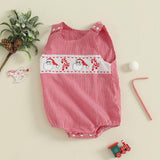 Newborn Baby Boy Christmas Outfit Embroidery Sleeveless Smocked Bubble Romper Plaid Overalls Bodysuit Winter Clothes