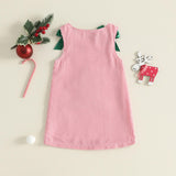 Toddler Baby Girl Holiday Outfit Striped Sleevless Tank Dress |  embroidery, bow decor, a-line dress, 6M-4Y girls