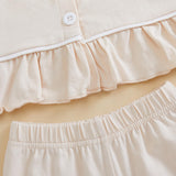 Biayxms Baby Kid Girls Ruffled Cotton Pajamas Set Long Sleeve Button Down Shirts Tops and Pants Matching 2PCS Pj Lounge Sets