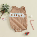 Newborn Baby Boy Christmas Outfit Embroidery Sleeveless Smocked Bubble Romper Plaid Overalls Bodysuit Winter Clothes