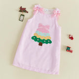 Toddler Baby Girl Holiday Outfit Striped Sleevless Tank Dress |  embroidery, bow decor, a-line dress, 6M-4Y girls