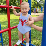 GOOCHEER Newborn Baby Boy Girl Summer Outfit Sailboat Lobster Smocked Bubble Romper Sleeveless Plaid Striped Bodysuit Clothes