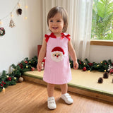 Toddler Baby Girl Holiday Outfit Striped Sleevless Tank Dress |  embroidery, bow decor, a-line dress, 6M-4Y girls