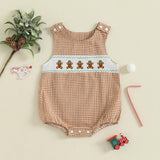 Newborn Baby Boy Christmas Outfit Embroidery Sleeveless Smocked Bubble Romper Plaid Overalls Bodysuit Winter Clothes