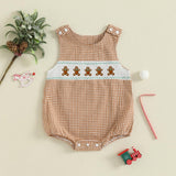 Newborn Baby Boy Christmas Outfit Embroidery Sleeveless Smocked Bubble Romper Plaid Overalls Bodysuit Winter Clothes