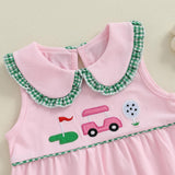 Baby Girl Clothes Newborn Golf Cart Embroidery Peter Pan Collar Sleeveless Romper Bubble Bodysuit Cute Summer Outfit