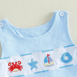 GOOCHEER Newborn Baby Boy Girl Summer Outfit Sailboat Lobster Smocked Bubble Romper Sleeveless Plaid Striped Bodysuit Clothes