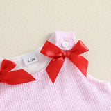 Toddler Baby Girl Holiday Outfit Striped Sleevless Tank Dress |  embroidery, bow decor, a-line dress, 6M-4Y girls