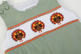 Lil cactus Sage Green Turkey Smocked Overalls