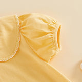 Balaflyie Bubble Romper Baby Boy Girl Cotton Collar Bodysuit Infant Top | Toddler Oversize T-shirt Romper, Scalloped/Piping Collared, Unisex Baby Embroidery Bubble, Peter Pan Collar Bodysuit Summer