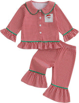 Biayxms Baby Kid Girls Ruffled Cotton Pajamas Set Long Sleeve Button Down Shirts Tops and Pants Matching 2PCS Pj Lounge Sets