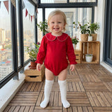 Balaflyie Baby Boy Girl Bubble Romper Long Sleeve Plain Collar Bodysuit | Infant Fall Clothes, Peter Pan Collar Romper for Unisex Babies&Toddler, Newborn Cotton Clothing, Ideal for Holiday and Daliy