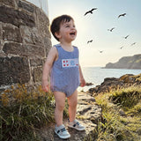 GOOCHEER Newborn Baby Boy Girl Summer Outfit Sailboat Lobster Smocked Bubble Romper Sleeveless Plaid Striped Bodysuit Clothes