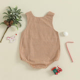 Newborn Baby Boy Christmas Outfit Embroidery Sleeveless Smocked Bubble Romper Plaid Overalls Bodysuit Winter Clothes