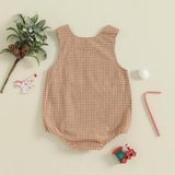 Newborn Baby Boy Christmas Outfit Embroidery Sleeveless Smocked Bubble Romper Plaid Overalls Bodysuit Winter Clothes