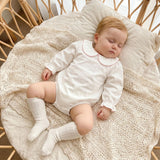 Balaflyie Baby Boy Girl Bubble Romper Long Sleeve Plain Collar Bodysuit | Infant Fall Clothes, Peter Pan Collar Romper for Unisex Babies&Toddler, Newborn Cotton Clothing, Ideal for Holiday and Daliy