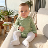 Balaflyie Baby Boy Girl Bubble Romper Long Sleeve Plain Collar Bodysuit | Infant Fall Clothes, Peter Pan Collar Romper for Unisex Babies&Toddler, Newborn Cotton Clothing, Ideal for Holiday and Daliy