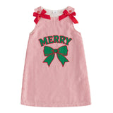 Toddler Baby Girl Holiday Outfit Striped Sleevless Tank Dress |  embroidery, bow decor, a-line dress, 6M-4Y girls