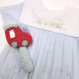 Petit Ami Baby Boys' Square Collar Romper with Train Embroidery