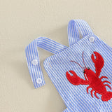 GOOCHEER Newborn Baby Boy Girl Summer Outfit Sailboat Lobster Smocked Bubble Romper Sleeveless Plaid Striped Bodysuit Clothes