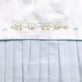 Petit Ami Baby Boys' Square Collar Romper with Train Embroidery