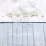 Petit Ami Baby Boys' Square Collar Romper with Train Embroidery