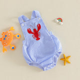 GOOCHEER Newborn Baby Boy Girl Summer Outfit Sailboat Lobster Smocked Bubble Romper Sleeveless Plaid Striped Bodysuit Clothes